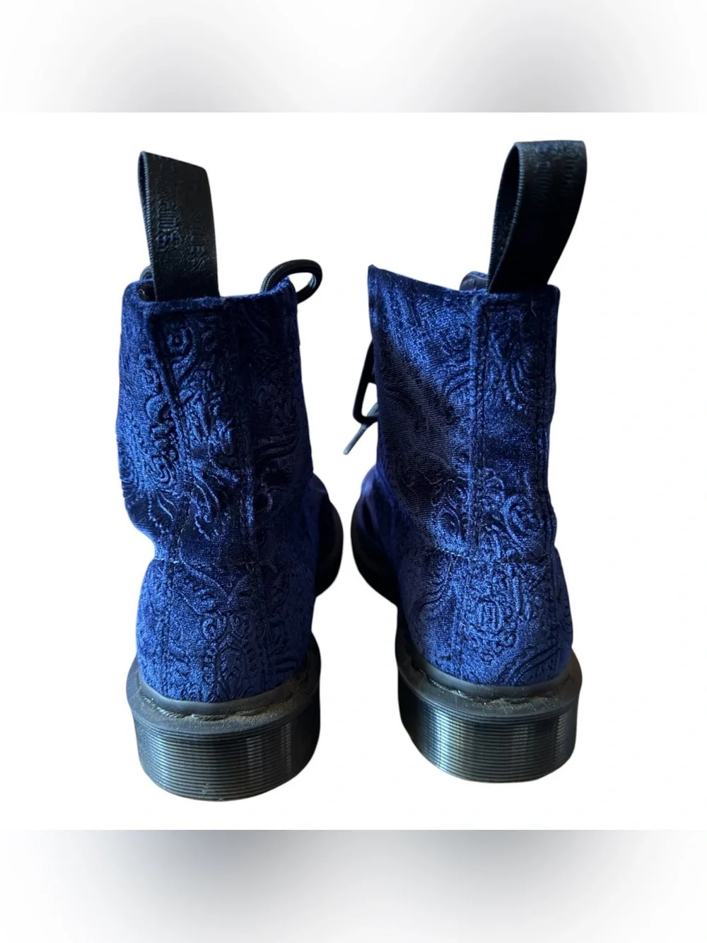 Dr. Martens Navy Blue Velvet Lace-Up Boots